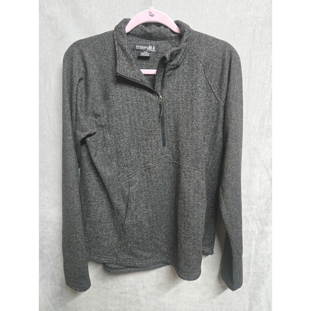 Kyodan Outdoor Mens XL Quarter Zip Pullover Charcoal Grey Herringbone Sweater